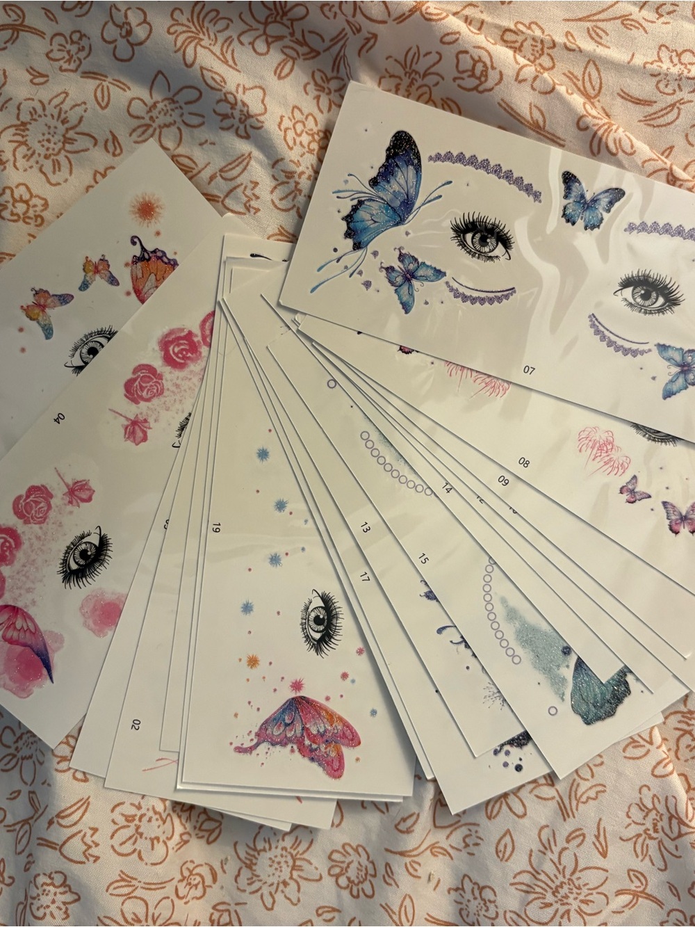 Festival Temporary Face & Body Tattoo Sheets - Blue, Pink, Purple Designs
